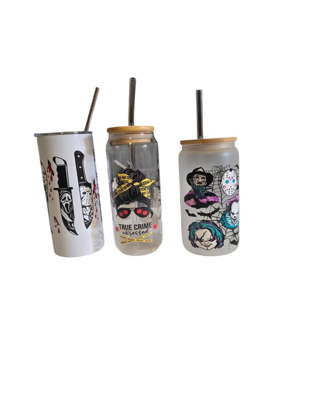 Horror Tumbler Bundle Freddy Krueger Chucky Pennywise Ghostface True Crime Glass